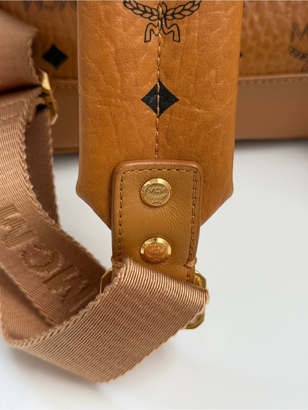 MCM 100% Authentic Stark Side Studs Backpack In Visetos Size Medium Cognac Color